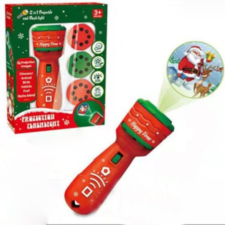 Juleprojektionslys Børn Lommelygte Projektor RØD 2 RØD