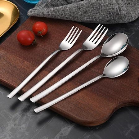 304 Stainless Steel Spoon Fork Dinner Kit Rice Soup Utensil Long Handle Coffee Tea Stirring Spoon Dinnerware Cutlery for Kicthen