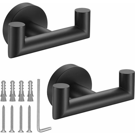 Håndklædekroge til badeværelser, mat sort håndklædekrog til køkken og badeværelse, SUS304 rustfrit stål frakkekrog, kraftige dobbeltkroge til 