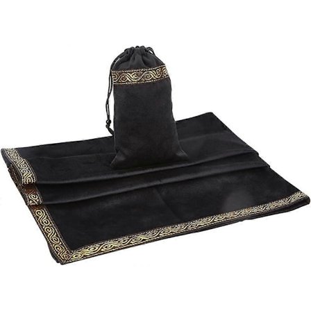 Firkantet fløyel duk Tarotkort spredematte med snorpose Svart pose: 179x105x2,8mm Duk: 635x658x1mm