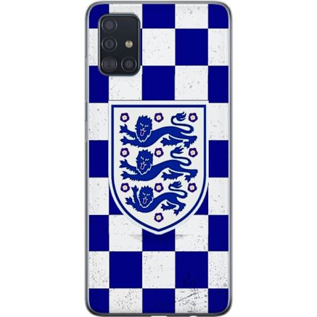 Kompatibel Mobilcover til Samsung Samsung Galaxy A51 Grafisk skakternet mønster i blåt og hvidt med et klassisk heraldisk emblem, retro-inspireret s