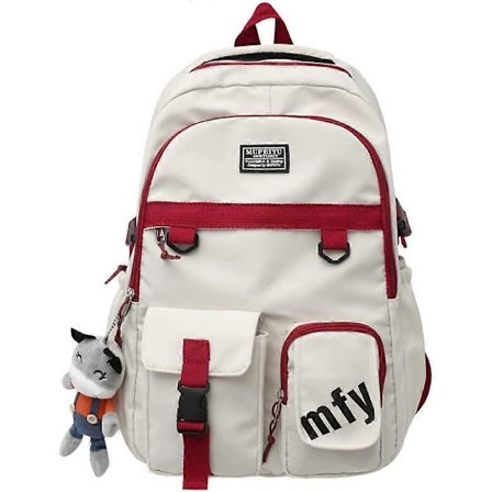 Indie Ryggsäck Skola Japansk Estetisk Ryggsäck IS Resväska Monokrom Ryggsäck (vit+hänge)