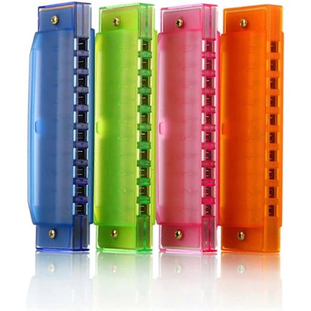 Børne Harmonika 10 Huller Plastik Harmonika til Børn, 4 Pakke med 4 Farver Pædagogisk Legetøj Begynder Legetøj Musikinstrumenter til Børn, Børn og 