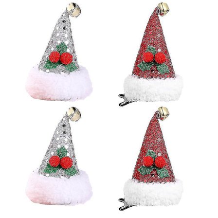 4 st tomteluva hårklämmor paljetter hårnålar med festhårklämmor (slumpmässig färg)