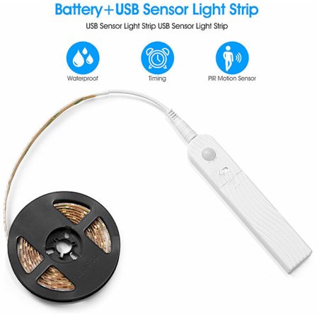 2M LED-stripe med bevegelsessensor, 120 LED-er, dimbar, batteridrevet LED-stripe, LED-lys, selvklebende LED-stripe, lysstripe for kjøkkenvegg, skap