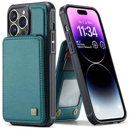 Etui til iPhone 13 blå grøn kortholder bagside læder