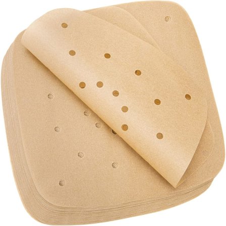 Airfryer Engangspapir Liner 8,5 tommer, Premium Perforerte Bakepapir for Airfryer, Steamer, Panner, Ingen Brenning, Enkel Rengjøring (Brun)