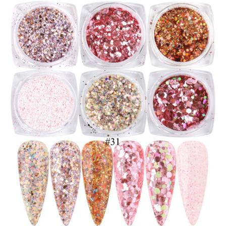 6 kpl kynsiä tarroja Värit Glitter Set Syksy ja Talvi Timantti roskat Pink Champagne Sekvenssit Kynsi Glitter Kynsi X