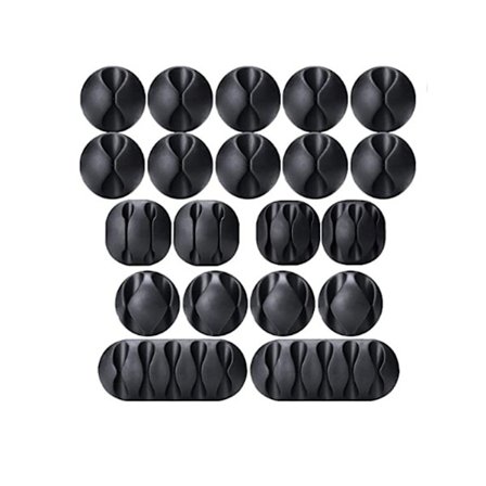 Kabelclips, multifunktionel kabelholder til skrivebord, strømkabel, USB-ladekabel, oplader, lydkabel, sort, 20 stk.