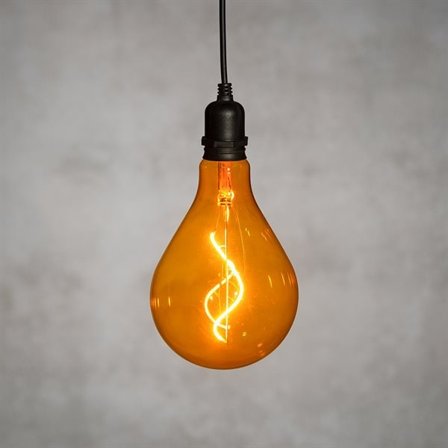 Batteridrevet LED-lampe med glødetråd - 150 mm glasskopp og 1 meter kabel