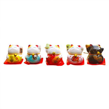 5 stk. Lykkekattefigurer Små Søde Lyse Farver Glatte Linjer Maneki Neko Figurer til Bil Bord Hylde
