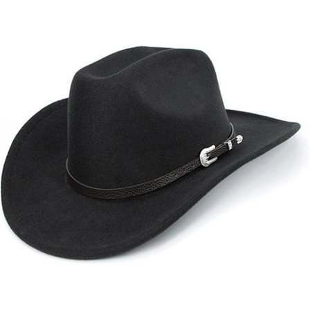 Western Cowboy Hat til Mænd Kvinder Klassisk Oprullet Fedora Hat med Spænde (Størrelse: Medium)