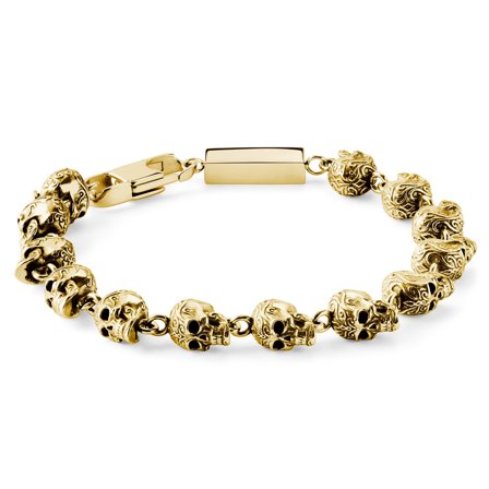 Rico | Pulsera de calaveras de acero inoxidable dorado para hombres - Pulseras de acero