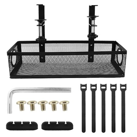 Med skruvar Mesh Design Under Desk Liten Skiftnyckel Kabelhantering Fack Ingen Borr