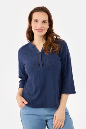 SIGNATURE - 3/4 Ærmet T-shirt - Navy - Hulmønster