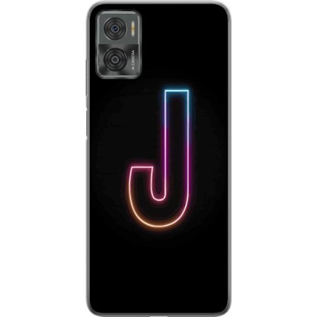 Kompatibelt Mobildeksel til Motorola Motorola Moto E22i Minimalistisk neonbokstav J i fargeskiftende lys mot svart bakgrunn