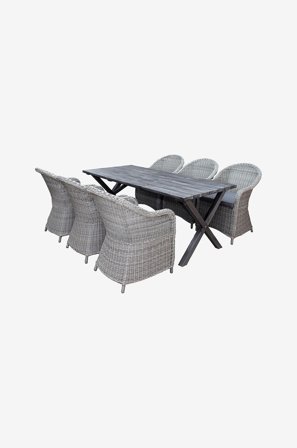 LifestyleGarden - Bord 190 cm & 6 stk. kviksølvstole - Grå - Spisegrupper - Fra Homeroom