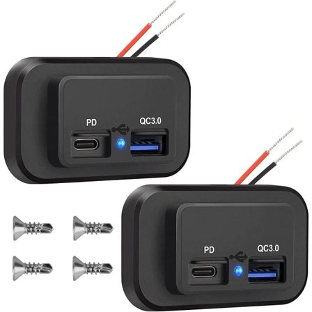 2st 12V USB-uttag, dubbla snabbladdning 3.0 12V-uttag USB-laddare & PD Type-c (USB C), 12V 24V USB-laddare vattentät strömadapter billaddare
