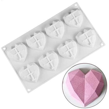Diamant Hjärta 8st Silikonform - Mousseform Smash The Heart Vit