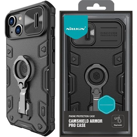 Nillkin CamShield Armor Pro Case iPhone 14 Plus pansret deksel med kameraringstativ svart
