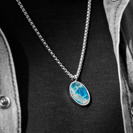 Orisun | Silber-Ton Edelstahl Apatit Stein Runde Anhänger Halskette für Männer - Edelstahlketten