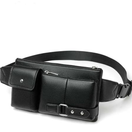 Multi Pocket Fanny Pack PU-läder midjeväska Smal axelväska Höftväska Justerbar bältesrem Casual Pouch Outdoor Day Bag black 24x12x2cm