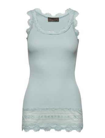Silk Top W/ Lace T-shirts & Tops Sleeveless Blå Rosemunde*Betinget Tilbud