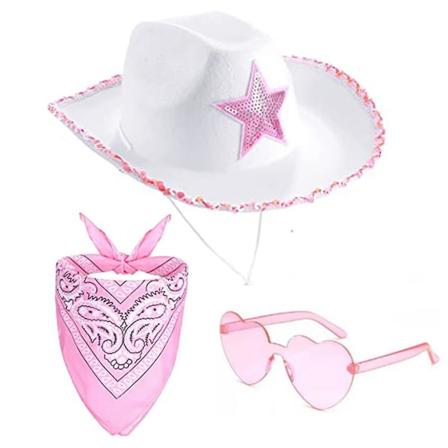 Kovbojhuer, Cowgirl-hatt med paljetter, justerbar nakkesnor, voksenstørrelse for kostymefest, lek med å kle seg ut 3PCS