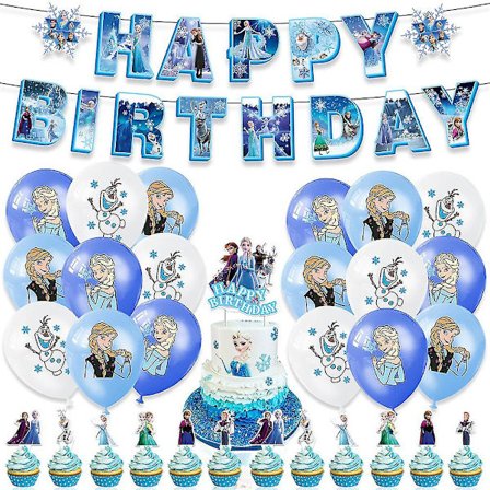 Frossen tegneseriefilm tema barn bursdagsfest rekvisita dekorasjoner banner ballonger cupcake toppers kake