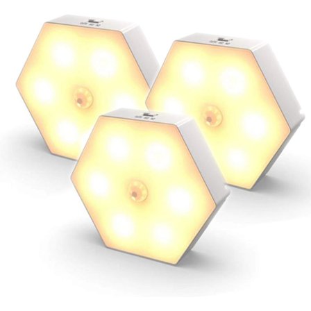 Rörelsesensor nattlampa [3-pack] med på/av LED nattlampa, LED nattlampa, trådlös LED-lampa.