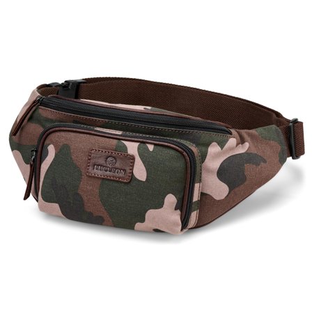 Bolsa de Cintura em Lona Camuflado com Padrão de Folhas e Pele de Búfalo para homens - Bolsas de cintura