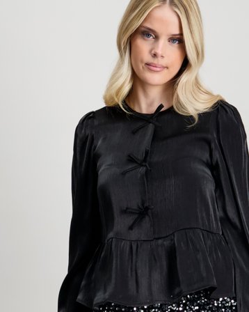 Kids ONLY KOGVICTORIA L/S BOW SHIRT WVN Noir Hauts et chemisiers Fille - Kids Brand Store