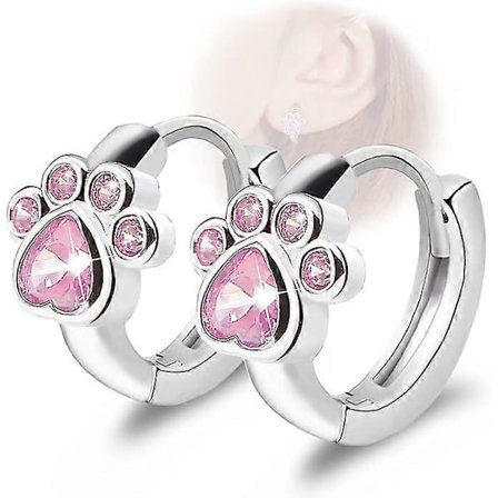 Zirkonia Små Hoop Øredobber - CZ Katte Hund Poteavtrykk Hoop Huggies Øredobber Sterling Sølv Hypoallergeniske Søte Brusk Øredobber for Kvinner G (LGL)