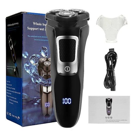 Elektrisk rakapparat för män, USB, torr/våt skäggtrimmer (svart med låda)