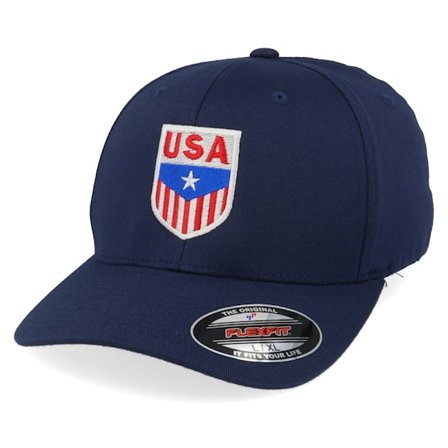 Iconic - Blå flexfit Kasket - USA Badge Navy Flexfit @ Hatstore