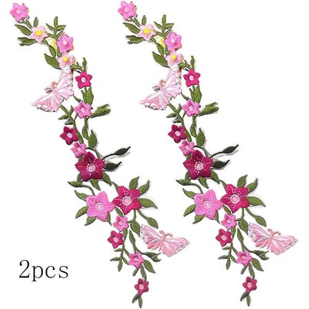 2 stk. Nye Sommerfugle Blomst Broderede Mærker, Blomsterblonde Stof Applikation Syning Broderi, DIY Håndværksmærke Mønster Til Tøj, Jeans, Jakker,