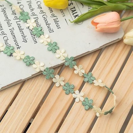 7 storlekar kamomill spetsband, färgglatt dekorativt band, blomform bröllop broderi spetsdekor, blomform bomull lesbisk dekorativt band