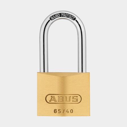 Padlock ABUS 65/40HB40, with long shackle, Ø6.5 mm, brass