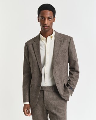 GANT - Slim fit flanell fiskebensmønstret dressjakke til herre deep brown