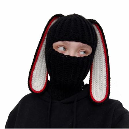 Stickade Mössor Söt Kanin Långa Öron Rolig Mössa För Halloween Black 54cm