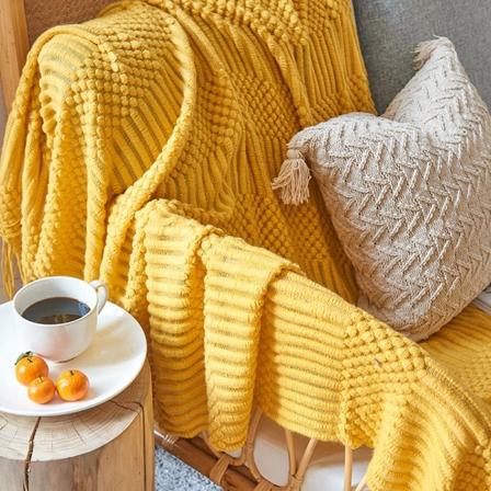 Enkel ensfarget klimaanlegg Teppetrekk Teppe Sofatrekk Blundteppe B & B Dekorativt teppe Tykt Vinter Ginger yellow 120 * 170cm (including tassels)