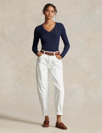 Polo Ralph Lauren Cable-Knit Cotton V-Neck Sweater - Navy - XL