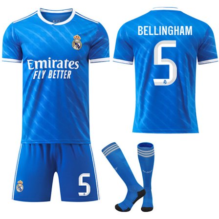 25-26 Real Madrid Bortedrakt Blå Fotballdrakt med Sokker No.5 Bellingham