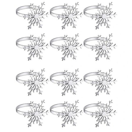 [PL】12-pak Snøfnug Servietringe Jule Snøfnug Servietholdere Ringe til Julebordet