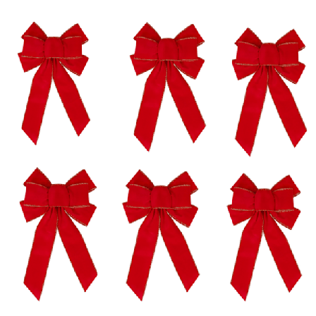 6-pakning Rød Flocking Gullbånd Sløyfe Jul Rød Stor Sløyfe