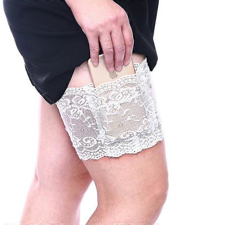 Tykkere blonde skridsikker skjult lårhylster lårstrømpebånd til kvinder med lille pung telefon sikkerhedslommer til damer kvinder og piger (L) Hvid