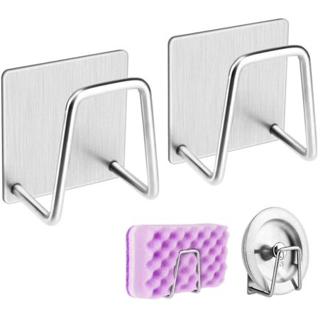 2 Pack Sponge Holders Self-adhesive Kitchen Sink Holder Clothes Hooks