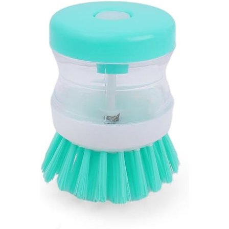 Tryk-type flydende opvaskebørste med sæbedispenser, egnet til rengøring af service, køkkengrej og køkkenvaske (grøn)