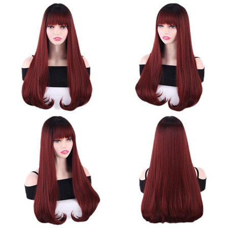Rød, rett parykk, naturlig simulering, egnet for rollespill