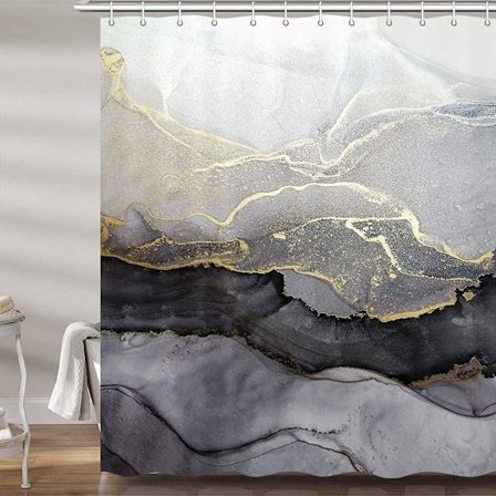 Marmor duschdraperi för badrum, abstrakt modern svart duschdraperi set